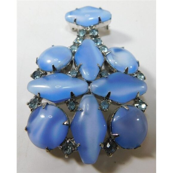 7/1117 Light Blue and Blue Rhinestone Brooch - Picture 2 of 4